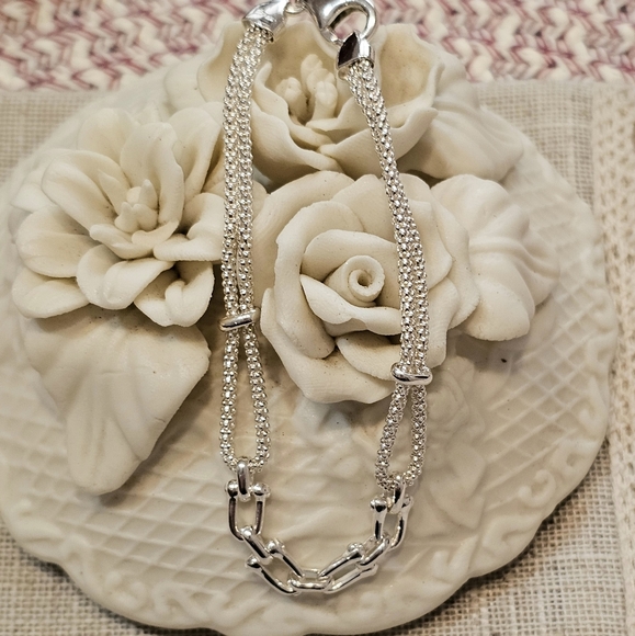 Sterling Stirrup and Popcorn Chain 925 Bracelet - Picture 8 of 15